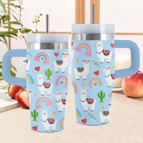 Rainbow Gifts, 14 Oz Tumbler with Handle & Straw for Rainbow Lover, Birthday Gift for Daughter Son, Vacuum Insulated Tumbler for Daughter, 1 PCS - color: Rainbow-Blue