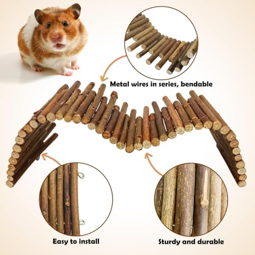 PINVNBY Hamster Suspension Bridge (19.7in and 9.8in) Bendy Natural Wood Bridge Long Climbing Ladder Hamster Cage Accessories for Guinea Pig Dwarf Sugar Glider Rat Mouse - size: L:19.7x4inches,9.8x4inches