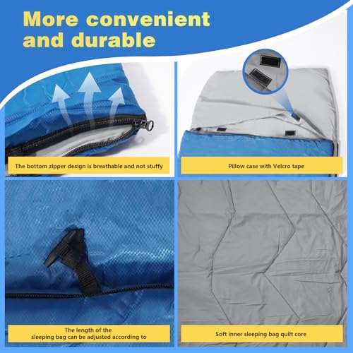 REDCAMP Kids Mummy Sleeping Bag for Camping, 3 Season Cold Weather Sleeping Bag Fit Boys,Girls & Teens, Blue/Rose Red - color: Blue with 3 Adjustable Length