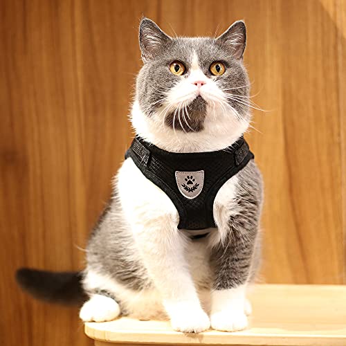 Comfort Step-in Cat Dog Harness and Leash Set for Puppies Cats Kitty Escape Proof Pet Vest Harnesses for Small Animals Rabbit/Mouse/Cats (L:5-7KG, Black) - color: Black, size: L:5-7KG