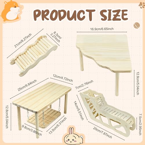 4Pcs Hamster Cage Accessories Platform Wooden Tunnel Hideout Toy | Hamsters Hideout Climbing Toy for Pets Dwarf Syrian Mice Degus Gerbils Squirrel or Other Small Pets