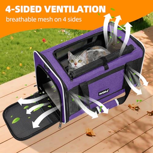 Cat Carrier Soft-Sided Travel Bag for Medium to Large Cat Over 15lbs | Small Puppy Dog Carry Crate 12 Pounds, Top Entry, Breathable Mesh, Pet Kitten Rabbit Cage Bag Transport Kennel Collapsible - color: Purple