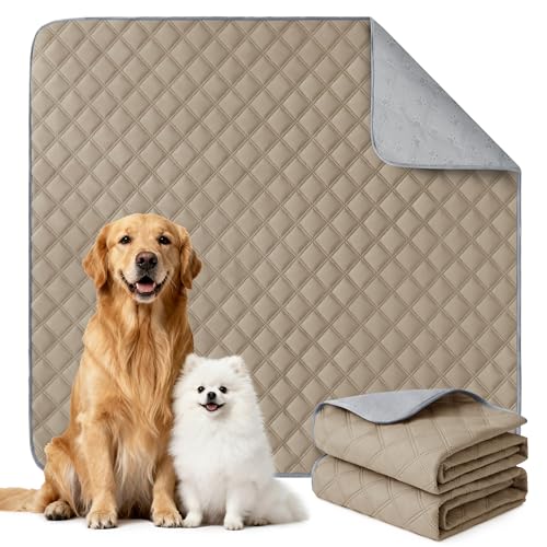Eterish Reusable Washable Pee Pads for Dogs Large/Extra Large 36'' x 41'' 2 Pack, Absorbent Pet Puppy Dog Training Pads Non-Slip, Waterproof Whelping Potty Pads for Dogs Leak-Proof - color: Khaki, size: 2 Pack (36"x41")
