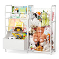 BBLIKE Kids Bookshelf and Stuffed Animal Storage - Multi-Function Nursery Book Shelves with Leather Toy Box and PVC Book Display, Toy Organizer for Playroom, Bedroom, Nursery, White - color: White