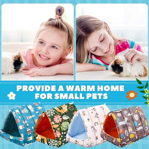Cinnvoice 4 Pcs Guinea Pig Hideout, Guinea Pig Bed Tunnel, Rabbit Washable Small House Cage Accessories for Bunny Hedgehog Mouse Chinchillas Hamsters Ferrets Bearded Dragons Rats(Forest,9.8 in) - size: 9.8 in, style: Forest