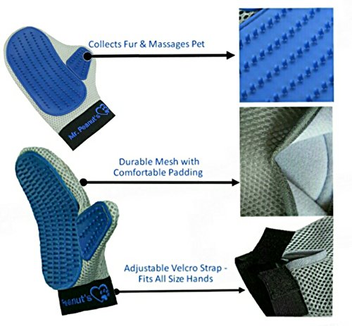 Mr. Peanut’s Pet Grooming Glove – Deshedding Hair Removal Mitt with Gentle Silicone Tips, Adjustable Wrist Strap & Breathable Mesh; Perfect for Dogs, Cats, Rabbits & Small Pets