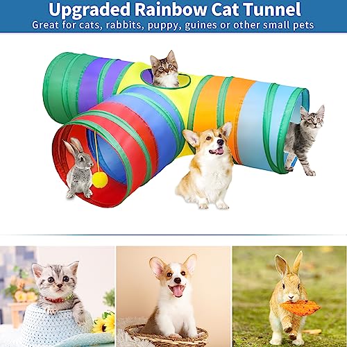 Malier Cat Toys Kitten Toys Set, Collapsible Cat Tunnels for Indoor Cats, Interactive Kitty Toys Cat Feather Toy Fluffy Mouse Crinkle Balls 3 Way Tube Tunnel Toys for Puppy Kitty Kitten - color: Rainbow