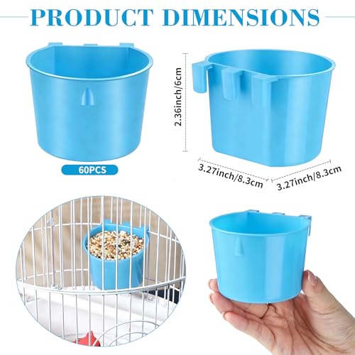 Sumind 60 Pcs Cage Cups Chicken Feeder Birds Hanging Feeders Seed Bowl 8 oz Plastic Water Bowl Hanging Chicken Waterer Feeding Watering Dish Coop Cups for Parrot Parakeet Poultry(Light Blue) - color: Light Blue