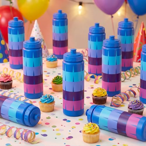 12 Pack 20 oz Video Game Plastic Water Bottles Bulk, Reusable Blue Purple Gradient Squeeze Water Bottles with Leakproof Pull Top Lid for Video Game Party Supplies Sports Outdoor Activities - style: Blue Purple