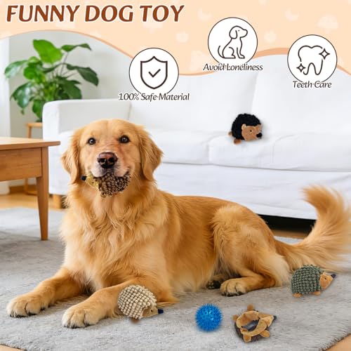 2-in-1 No-Stuffing Hedgehog Dog Toys 5PCS, Squeaky Ball for Throwing Play | Interactive Chewing Toys for Medium and Small Pets, Durable Plush for Companion, Keep Puppy Busy, Holiday Gift - style: Hedgehog 5pack