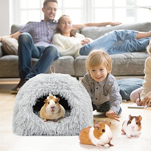 YUEPET Rabbit Bed, Rabbit Hideout, Guinea Pig Bed, Ferret Bed, Grey | Semi-Closed Cave, Long Plush Fabric, Removable Washable Pad, Non-Slip Base, for chinchilla Dwarf Rabbit - color: Grey