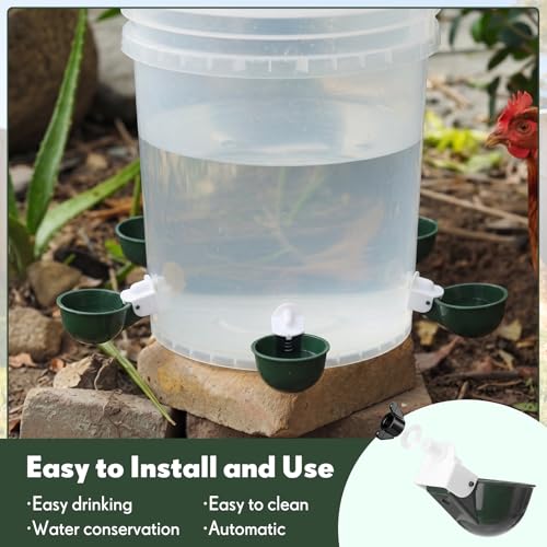 LemonRoad 30 Set Automatic Chicken Waterer Cup with 1/2" PVC Tee Fitting Chicken Drinking Bowl, Poultry Drinker Mounting Hole Opener,Water Dispenser Feeder for Duck, Goose, Pigeon(Military Green) - color: Military Green