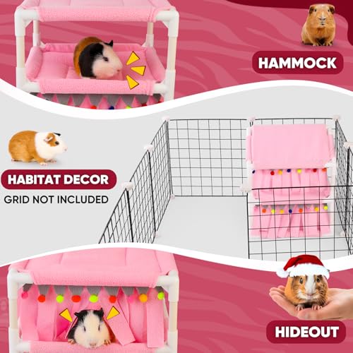 Guinea Pig Loft Bed - Small Pet Bunk Bed, Guinea Pig Hammock with Fleece Forest Hideout, Ideal for Rabbits, Ferrets and Chinchillas, Pink