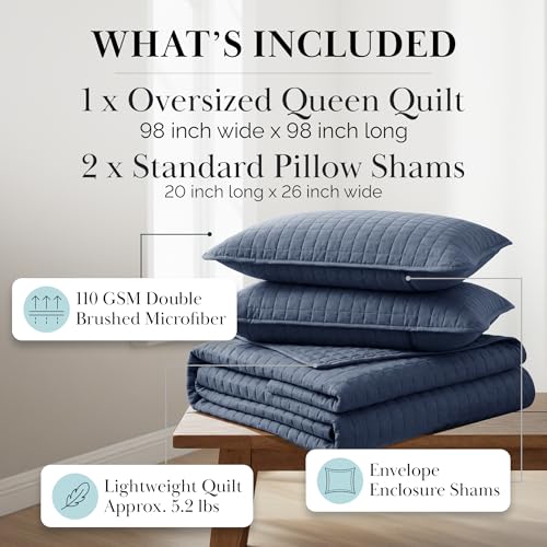 Southshore Fine Living, Inc. Summer Quilt Queen Size, Full Size Bedding Set, Pet Hair Resistant Bedding Coverlet Sets, Bedspreads Queen Size with 2 Pillow Shams, Quilted Coverlet, Dark Blue Quilt - color: 05 - Dark Blue, size: Full / Queen
