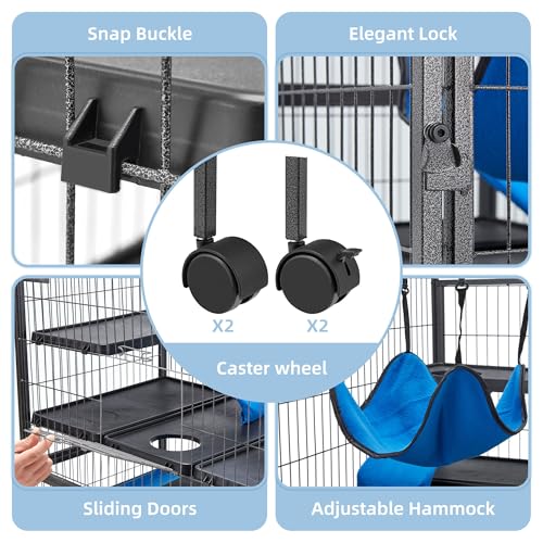Fragess Small Animal Cage, 50" H Large Metal Rolling 5-Tiers Guinea Pig Cage, Ferret Cage, Rabbit Cage, Chinchilla Cage for Rats/Hamsters, 0.5" Bar Spacing with Removable Ramp & Platform (Large)