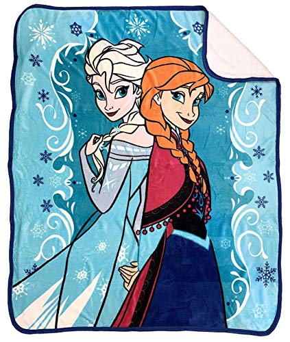 Jay Franco Disney Frozen Springtime Sherpa Throw Blanket - Measures 50 x 60 inches, Kids Bedding Features Elsa & Anna - Fade Resistant Super Soft - color: Blue - Frozen