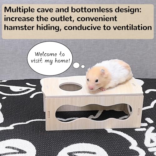 2 PCS Wooden Hamster Hideout Multi-Chamber Tunnel Set Hamster House Hiding Maze Platform Stuff Exploring Toy Cage Accessories for Gerbil Rat Mice - size: M+M