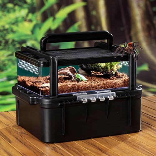 Portable Reptile Cage Carrier Tank with Handle Reptile Transport Container Terrarium Box Habitat Cage Pet Houses for Turtle, Gecko, Bearded Dragon, Lizard, Frog, Snake, Spider