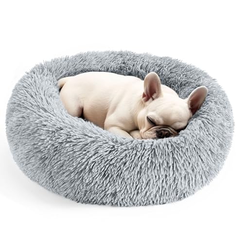 Dogs Bed for Small Dogs, Anti-Anxiety Washable Round Bed (Light Grey, 24.0" L x 24.0" W x 8.0" Th) - color: Light Grey, size: 24.0"L x 24.0"W x 8.0"Th