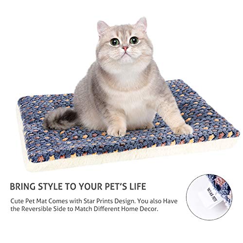Mora Pets Cat Bed Ultra Soft Dog Crate Pad Star Print 14 x 17.5 inch Blue | Washable Crate Mat for Small Dogs and Indoor Cats, Reversible Fleece Dog Kennel Pad, Flat Pet Bed, Cat Carrier Mat - color: Dark Blue, size: 18-Inch