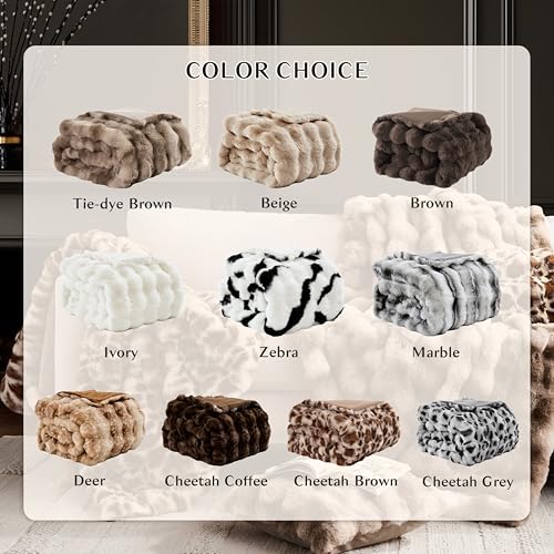 WDCOZY Luxury Bubble Throw Blanket, Faux Fur Mink Plush Throw for Couch, Sofa and Bed, Soft Fluffy Fuzzy Furry Cozy Blanket, Thick and Warm, 60x80 inches, Tie-Dye Grey, 950 GSM - color: Tie-dye Brown, size: Twin (60" x 80")