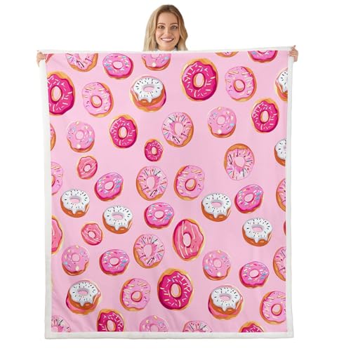 Feelyou Girls Donuts Blanket - Pink Chocolate Doughnut Throw for Couch, Bed, Sofa - Kawaii Food Sherpa Blanket - 30"x40" - color: Multi 3, size: Baby