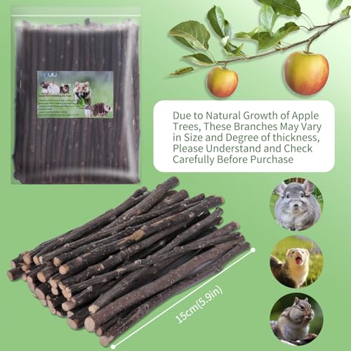 Natural Apple Wood Chew Sticks, Untreated Small Pet Chew Toys for Boredom Relief & Teeth Grinding, Suitable for Rabbits, Hamsters, Guinea Pigs & Chinchillas (120g) - size: 4.23 Ounce (Pack of 1)