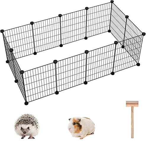 C&AHOME Pet Playpen, Small Animals Supplies, 12 Panels, 12" × 15" Black | Exercise Playpens Cage, C Grids Portable Yard Fence Indoor, Guinea Pigs, Puppy Pet Products, DIY Metal - color: Black, style: 12 Panels