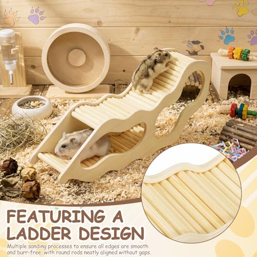 BreezeHug 4 Pcs Hamster Cage Accessories Hamster Platform Hideout Wooden Tunnel Ladder Playhouse Game Climbing Toy with Platform for Pets Dwarf Syrian Mice Degus Gerbils Squirrel(Spy Villa) - style: Spy Villa