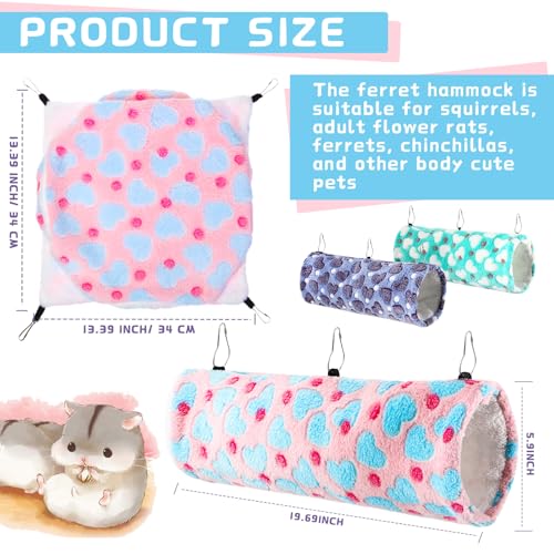 6 Pcs Rat Hammock Set Ferret Hanging Tunnel 3 Tier Guinea Pig Hammocks Hideout Soft Chinchilla Bed for Cage Accessories Hide,Play and Sleep(Lovely,Heart) - color: Lovely