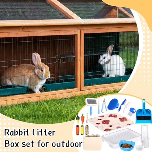 19 Pcs Rabbit Starter Kit Small Bunny Litter Box Animal Grooming Kit Water Bottle Bunny Toys Hay Feeder Bowl Blankets with Cleaning Set for Guinea Pig Rabbit Accessories (White) - color: White, style: Strawberry Bear