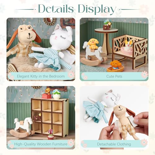 TUZT Portable Dollhouse Suitcase for Ages 3-8, Foldable Bedroom Playset with 21 Wooden Furniture, Cute Animal Dolls & Accessories, Travel-Friendly Pretend Play Toy - style: Living Room