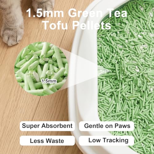 Tofu Cat Litter – Green Tea Scented for Long-Lasting Freshness, Plant-Based Kitty Litter, Flushable, Low Dust, Non-Stick Pellets for Easy Scoop & Clean, 5.5 lb - size: 5.5lb x 1 bag