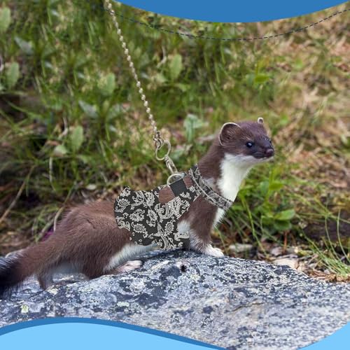 Guinea Pig Harness Skirt Clothes and Leash, Adjustable Hamster Ferret Harness and Leash Set, No Pull Walking Vest for Ferrets, Chinchillas and Similar Small Animals (Black S - color: Black, size: S