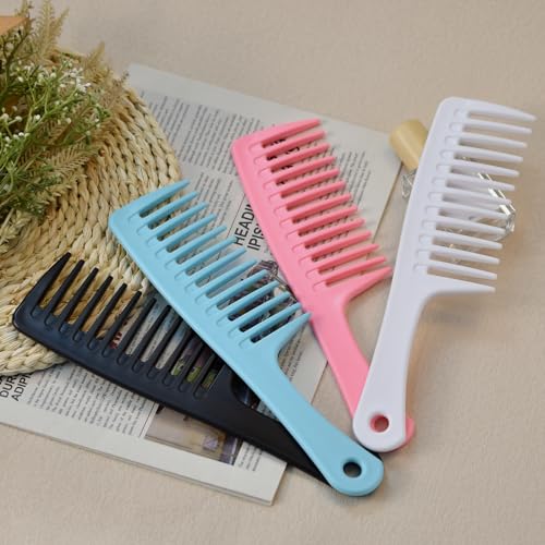 MODENGKONGJIAN 4PCS Wide Tooth Comb, Large Hair Detangling Comb Styling Comb for Curly, Wet, Long Hair with Handgrip (Black & Pink) - color: Black & Pink - 4PCS Wide Tooth