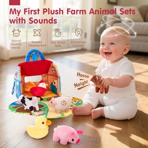 hahaland Baby Toys 6-12 Months, Surprise Barn Farm Animals with Sounds Word | 6PCS Farm Toys Montessori Toys for 6 Month Old Baby Gifts Toddlers Christmas Birthday Gift 1 Year Old Boy Girl Gifts
