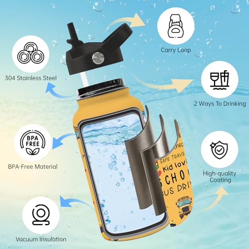 25oz Bus Driver Water Bottle with 2 Lid - School Bus Driver Stainless Steel Insulated Water Bottles with Straw, BPA-free Leakproof Sports Waters Bottle for Office Travel, Gifts Cup for Driver - color: Bus driver