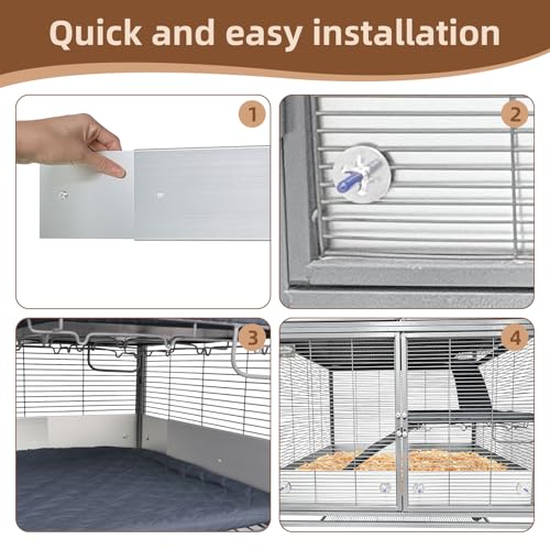 Anti-Rust Aluminum Scatter Guards for Ferret & Critter Nation Cages | Urine & Poop Guard Panel, Adjustable Fence to Keep Floor Clean for Ferrets, Chinchillas, Rats (Silver, Single Layer Set)