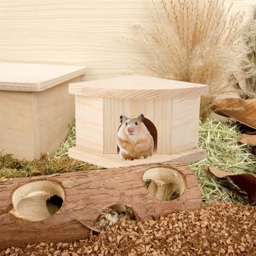 Joyzan Hamster Hideout Wooden House, Chamber Mouse Playing Hiding Chewable | Ventilated Hut Pet Woodland Habitats Decor Small Animals Secret Peep Shed Dwarf Syrian Chinchillas Gerbils Hedgehog Rats Mice