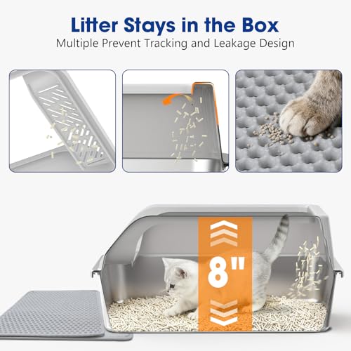 Stainless Steel Litter Box with Lid, Enclosed Metal Cat Litter Box with Built-in Carry Handle & 120° Flip-Top (Silver Gray, Small) - color: Silver Gray, size: Small