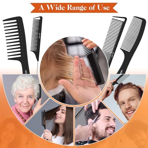 SALONSILK 4PCS Professional Comb Set, Wide Tooth Rat Tail Fine Tooth Hair Combs, Braiding Cutting Barber Styling Curly Parting Set for Men and Women - color: Black-4 PCS
