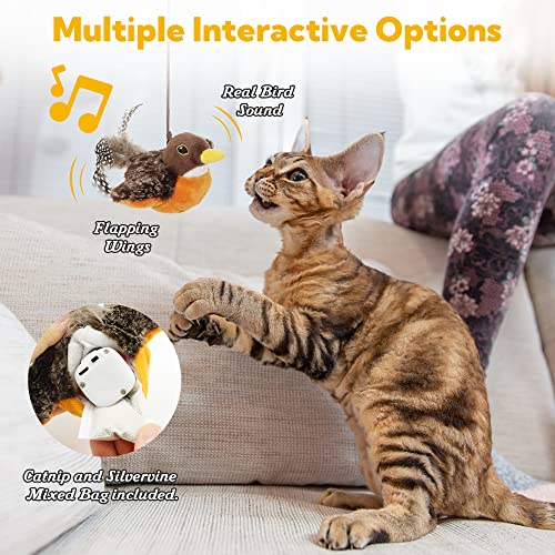Flapping Bird Cat Toy, Motion Activated with Catnip, 3 Modes & USB Rechargeable, Machine Washable Interactive Toy for Indoor Cats - style: Robin Bird