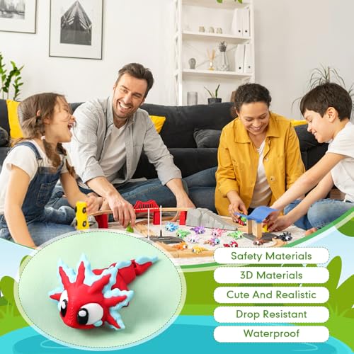 Honoson 12 Pcs 3D Printed Animals 5-7cm, Baby Axolotl Matte Style | Articulated Fidget Animals, Flexible 3D Printed Figures for Stress Relief, Cute Mini Joints for Party Favors and Display - size: 5-7cm, style: Baby Axolotl Matte Style
