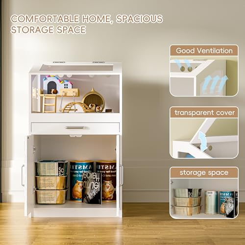 Betterhood Hamster Cage with Storage Cabinet,Hamster Cag for Small Animals, Large Hamster Cage and Habitat with Easy View Acrylic Panels for Hamster, Rabbit, Hedgehog (24"x19"x40") - size: 39.4"L x 19.7"W x 40.5"H