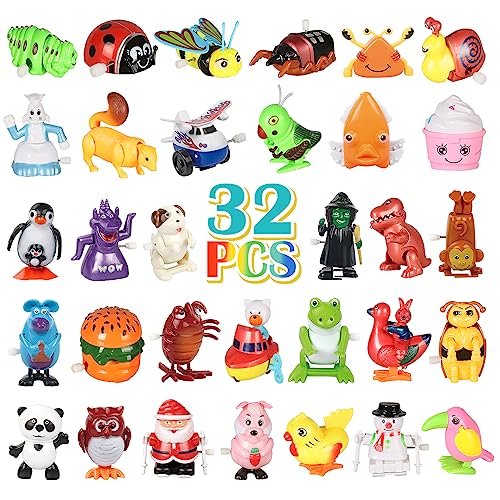 32 PCS Assorted Wind-up Toys for Kids, Bulk Windup Animals Walking Jumping Swimming Flipping Clockwork Toys Stocking Stuffers for Kids, Easter Basket Stuffer