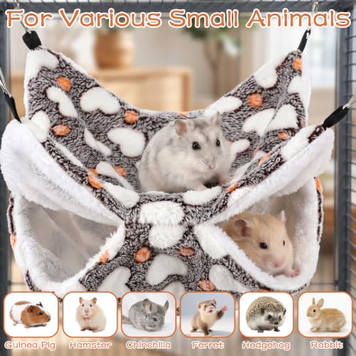 4 Pieces Ferret Hammock Set Ferret Cage Accessories Cozy Hanging Bed Tunnel Hideout Coffee Hearts Soft Coral Fleece Arctic Fleece for Hamster Guinea Pig Rat Squirrel