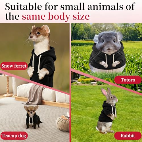 Ferret Clothes and Leash Set, Warm Hoodie Sweater with Harness and Leash for Outdoor Walking, Cozy Wear for Ferrets, Chinchillas, Small Pets, Adjustable Small Pet Outfits (Black) - color: Black