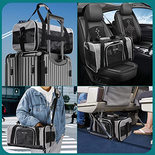 Small Pet Carrier 17" L x 11" W x 9.5" H Airline Approved, Grey | for Alaska Airlines, Lockable Safety Zippers and Anti-Scratch Mesh, Pets Under 10 lbs - color: Grey, size: 17.0"L x 11.0"W x 9.5"H