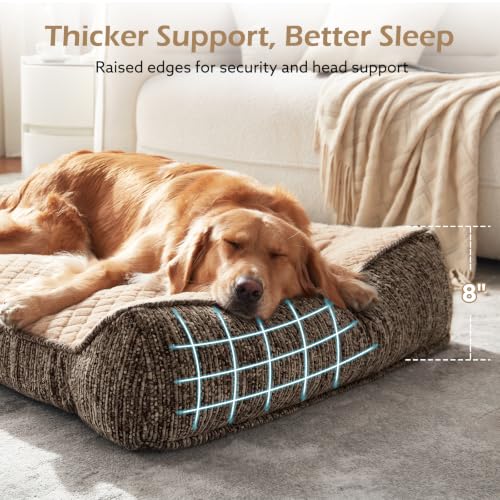 JOEJOY XL Orthopedic Dog Beds Large Sized Dog, Extra Thick Supportive Big Dogs Couch Bed with Sides, Ultra Soft Pet Bed Sofa for Large Dogs, Brown, 38''x28'' - color: Brown, size: L Plus(38"L x 28"W x 8"Th)