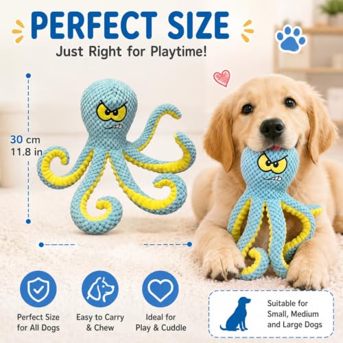 MAXBECK Interactive Octopus Dog Toy, Plush Dog Toy with Crinkle Paper & Squeaker, Tug of War Dog Toy for Small Medium Large Dogs, Soft Dog Chew Toy for Indoor Play, Puppy Training (H-Octopus-Green) - color: H-Octopus-Green